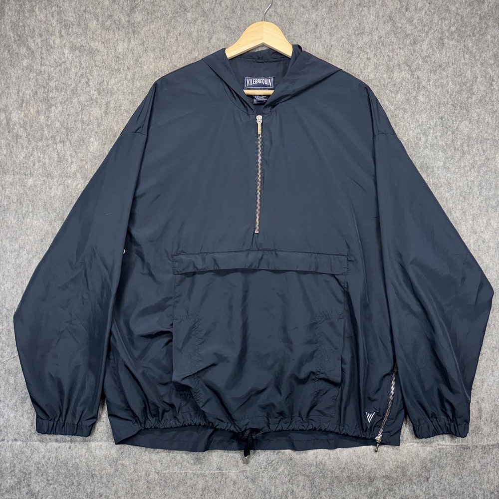 Vilebrequin Hooded Anorak Windbreaker Jacket Men's XL Navy Blue Half Zip